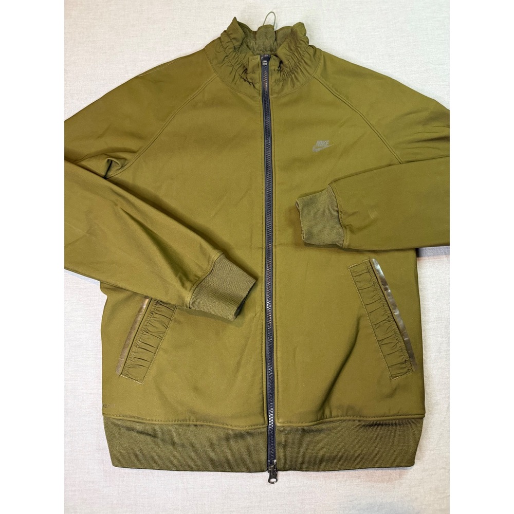 Nike Track Jacket‎ Womens Medium Olive Green Excellent Ruched Mock Neck Full Zip